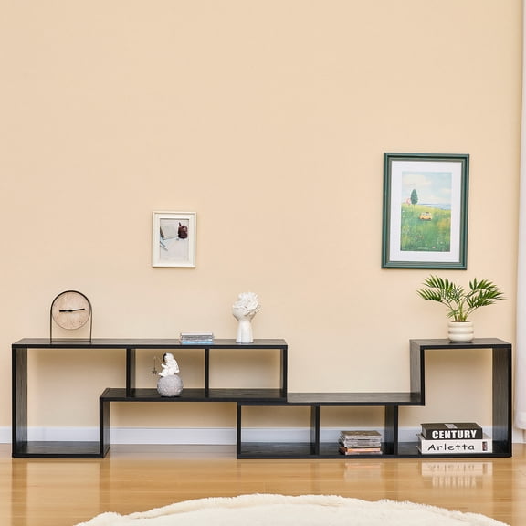 TesNus TV Stand Black Wood Grain MDF Expandable L Shaped Modular Customizable Media Console Center for Living Room