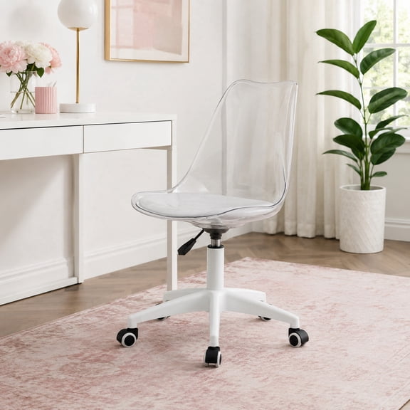 TesNus Transparent Desk Chair, Adjustable Armless Swivel Chair With Wheels for Office