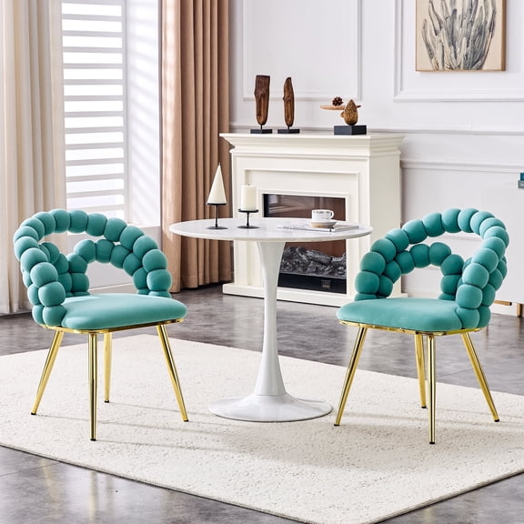 TesNus Velvet Dining Chairs Set of 2, Teal Bubble Barrel Back Upholstered Chairs with Gold Metal Legs for Dining Room