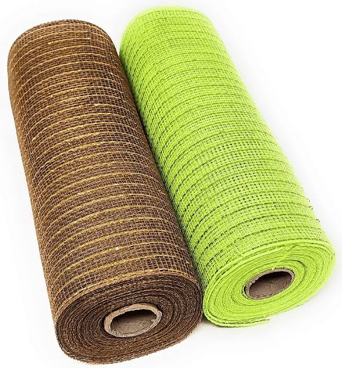 Tesadorz 10" Fall Apple Green and Autumn Brown Deco Mesh Ribbon Rolls, 30 Feet