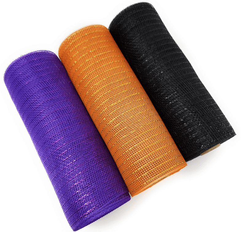 Tesadorz 10" Metallic Deco Mesh Ribbon Rolls - Orange, Purple, Black