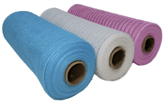 Tesadorz Pink, White, Light Blue 10" Wide Deco Mesh Ribbon Rolls, 10 Yards