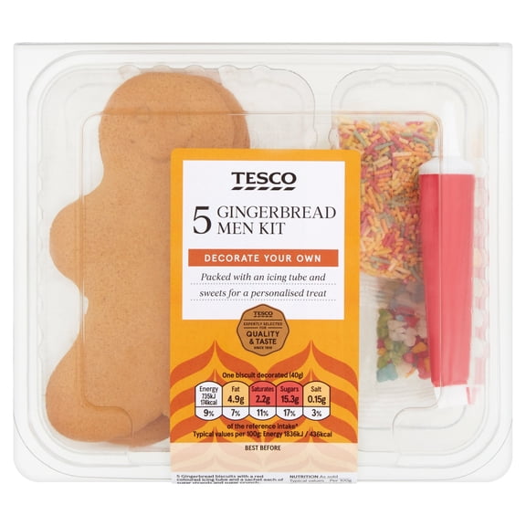 Tesco 5 Decorate Your Own Gingerbread Men Kit 199G, Imported from Britain