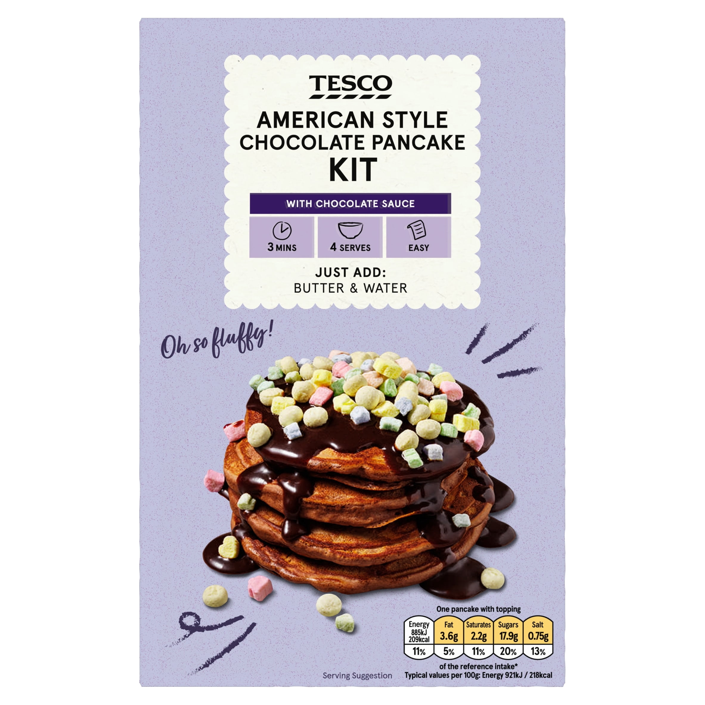 Tesco American Style Chocolate Pancake Kit 240G, Imported from Britain
