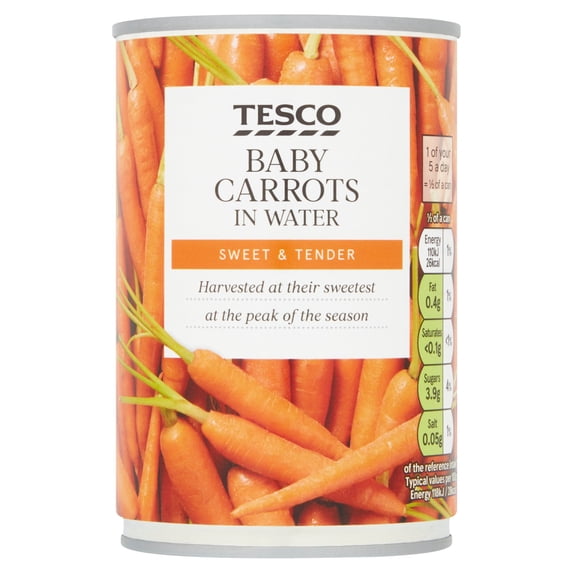 Tesco Baby Carrots In Water 300G, Imported from Britain