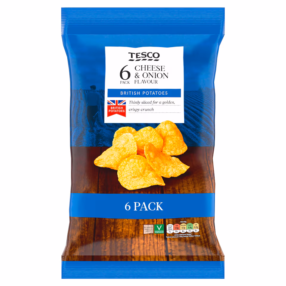 Tesco British Cheese And Onion Crisps 6 Pack - 2 Packs (12 Bags of Crisps in Total)