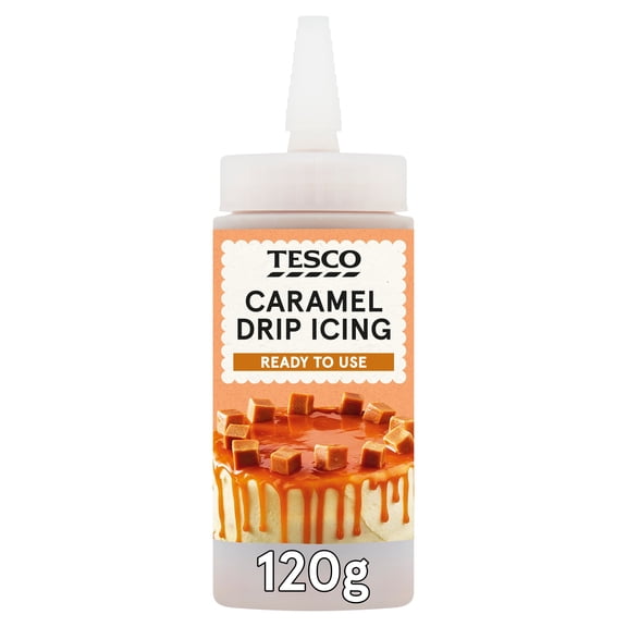 Tesco Carmel Drip Icing 120g, Imported from Britain