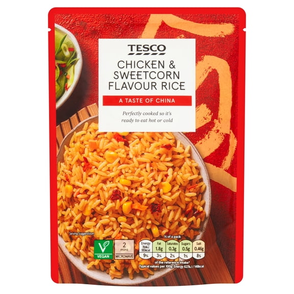 Tesco Chicken & Sweetcorn Flavour Microwave Rice 250G, Imported from Britain