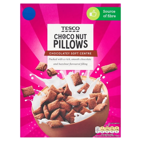 Tesco Choco Nut Pillows Cereal 375g, Imported from Britain
