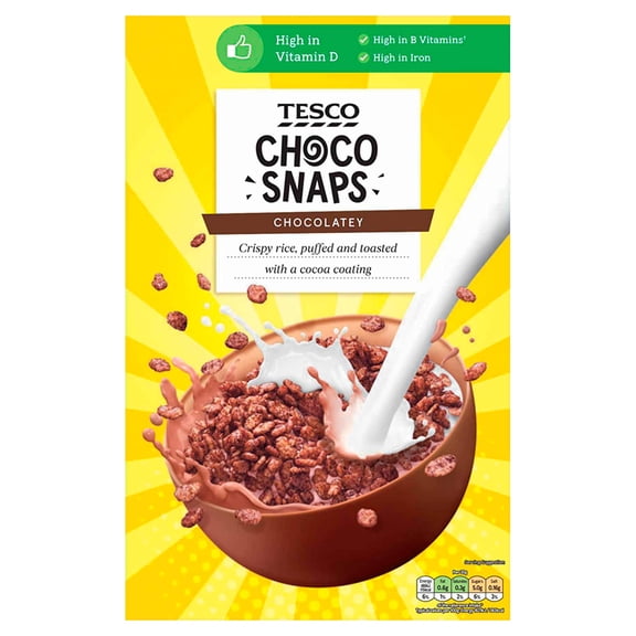 Tesco Choco Snaps Milk Chocolatey Cereal 500g, Imported from Britain