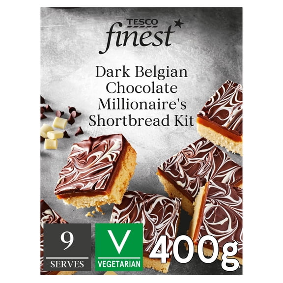 Tesco Finest Dark Belgian Chocolate Millionaire's Shortbread Kit 400g, Imported from Britain
