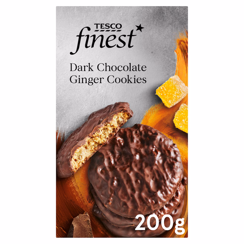 Tesco Finest Dark Chocolate Ginger Cookies 200G - British Biscuits