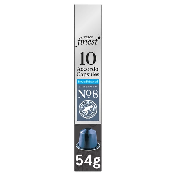 Tesco Finest Decaffeinated Accordo Coffee Capsules 54g, Imported from Britain