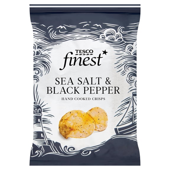 Tesco Finest Hand Cooked Crisps - Sea Salt & Black Pepper 150g, Imported from Britain