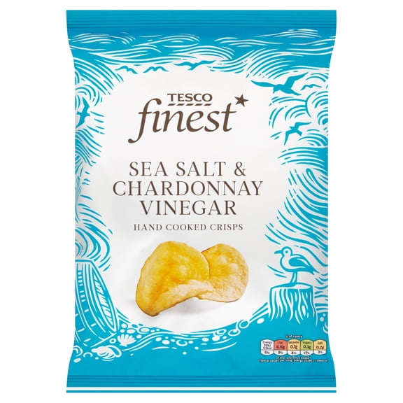 Tesco Finest Hand Cooked Crisps - Sea Salt & Chardonnay Vinegar 150g, Imported from Britain