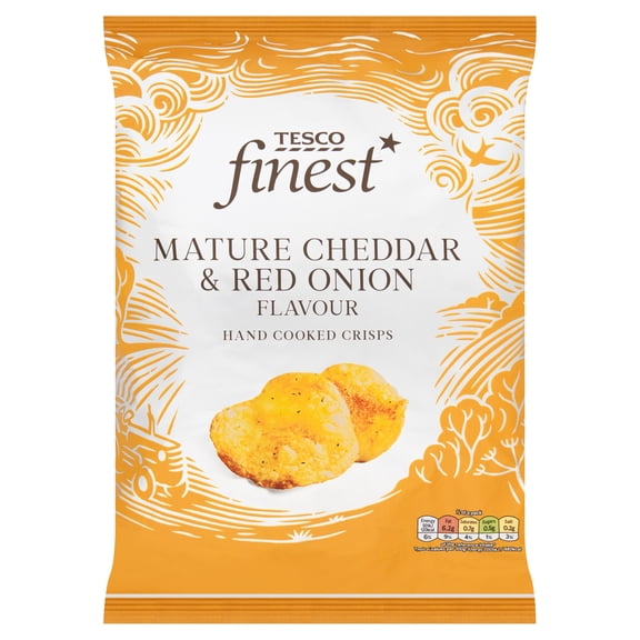 Tesco Finest Mature Cheddar & Onion Crisps 150G, Imported from Britain