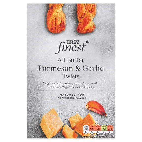 Tesco Finest Parmesan & Garlic Twists 100G, Imported from Britain