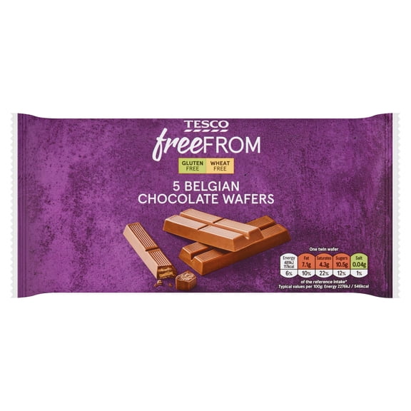Tesco Free From Belgian Chocolate Wafers 107G, Imported from Britain