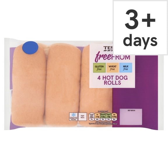 Tesco Free From Hot Dog Rolls 4 pack, Imported from Britain