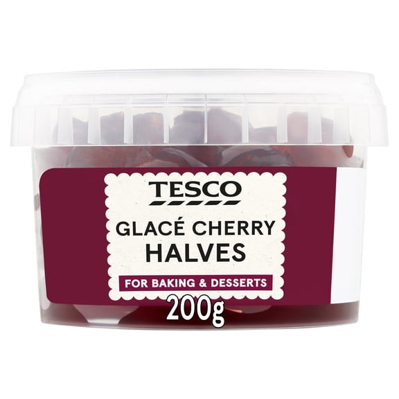Tesco Glace Cherry Halves 200G, Imported from Britain