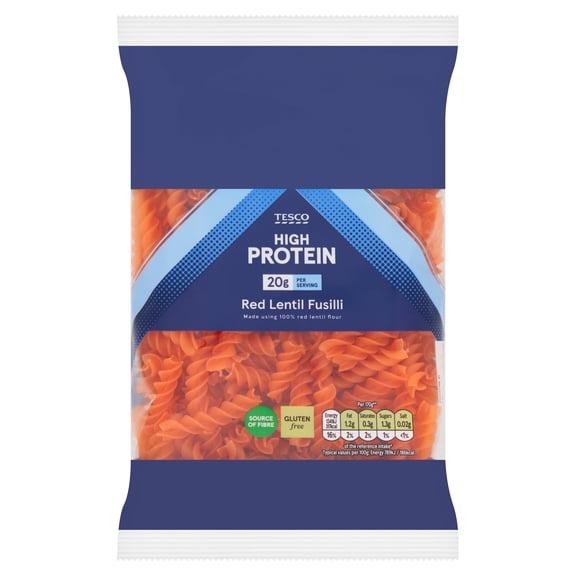 Tesco Gluten Free Red Lentil Fusilli 250g, Imported from Britain