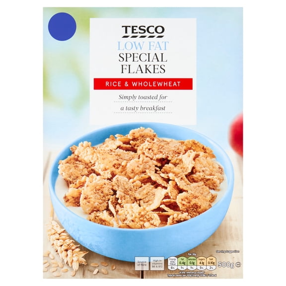 Tesco Low Fat Special Flakes Cereal 500G, Imported from Britain