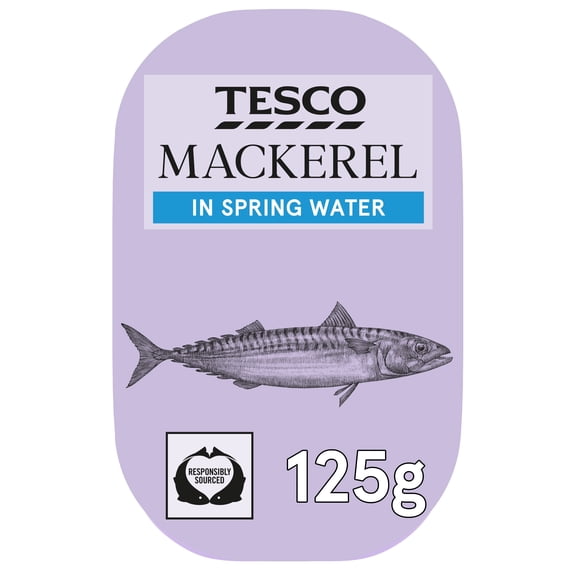 Tesco Mackerel in Spring Water 125g, Imported from Britain