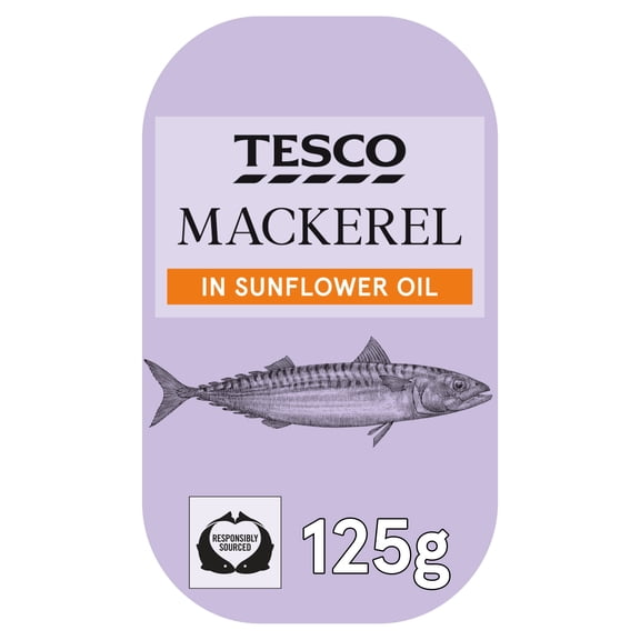 Tesco Mackerel in Sunflower Oil 125g, Imported from Britain