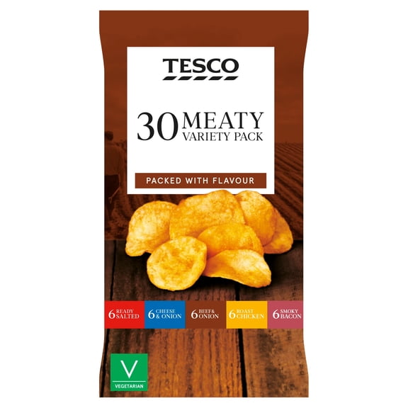 Tesco Meaty Variety Crisps 30X25g, Imported from Britain
