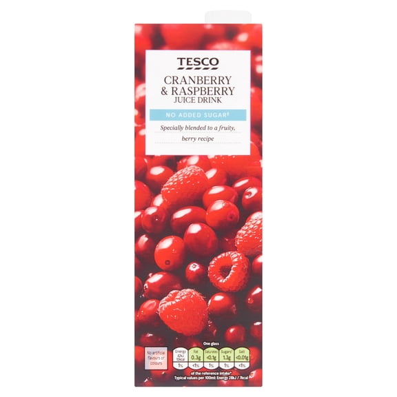Tesco No Added Sugar Cranberry Raspberry Juice Drink 1 Litre, Imported from Britain