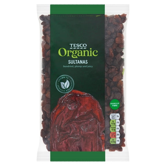 Tesco Organic Sultanas 375G, Imported from Britain