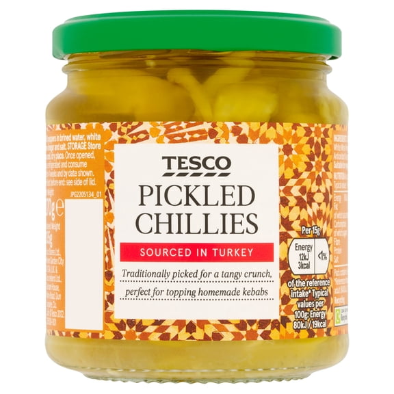 Tesco Pickled Chillies 270G, Imported from Britain