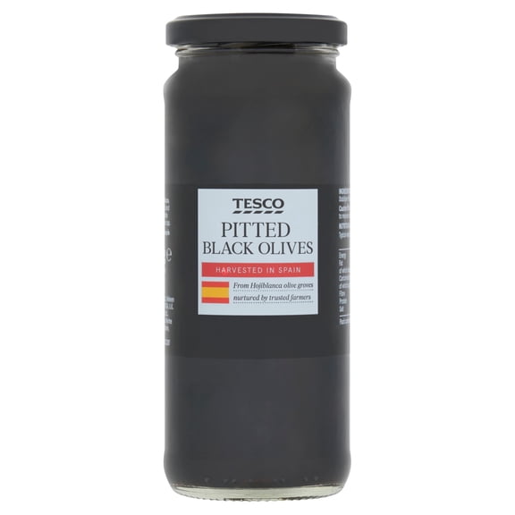 Tesco Pitted Black Olives 330G, Imported from Britain