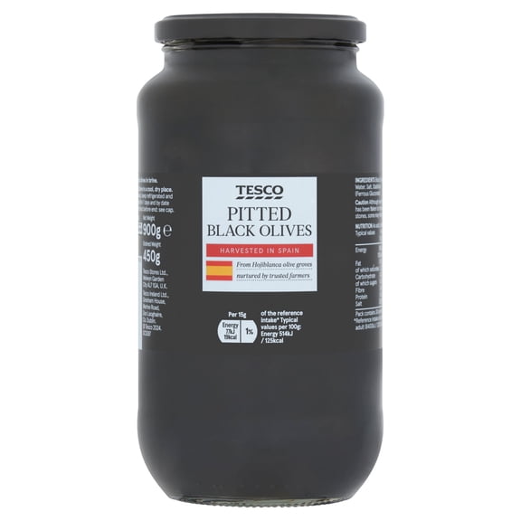 Tesco Pitted Black Olives 900G, Imported from Britain