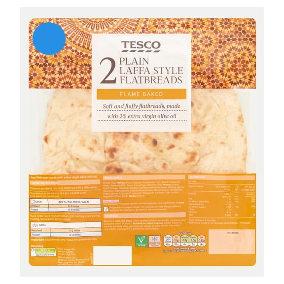 Tesco Plain Laffa Style Flatbreads 2 Pack, Imported from Britain
