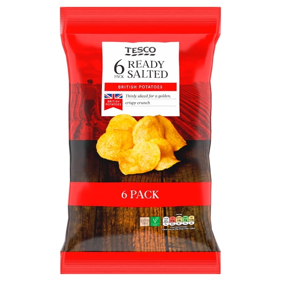 Tesco Ready Salted Crisps 6X25g, Imported from Britain