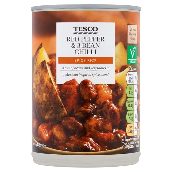 Tesco Red Pepper & 3 Bean Chilli 392G, Imported from Britain