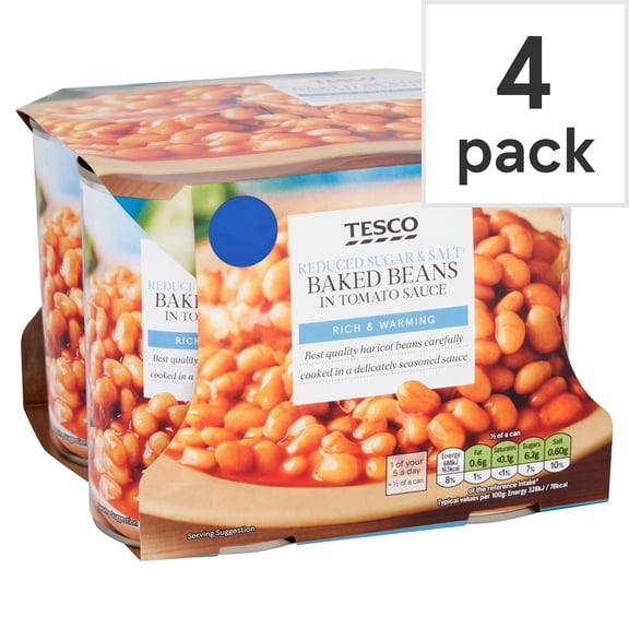 Tesco Reduced Sugar & Salt Baked Beans in Tomato Sauce 4x420g, Imported from Britain