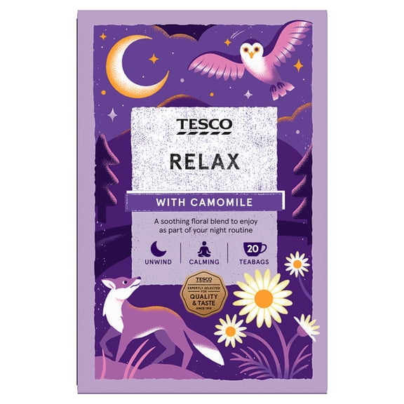 Tesco Relax Camomile & Passionflower 20 Herbal Tea Bags 40g, Imported from Britain