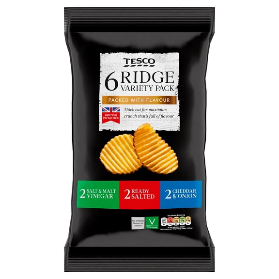 Tesco Ridge Cut Variety Crisps 6X30g, Imported from Britain