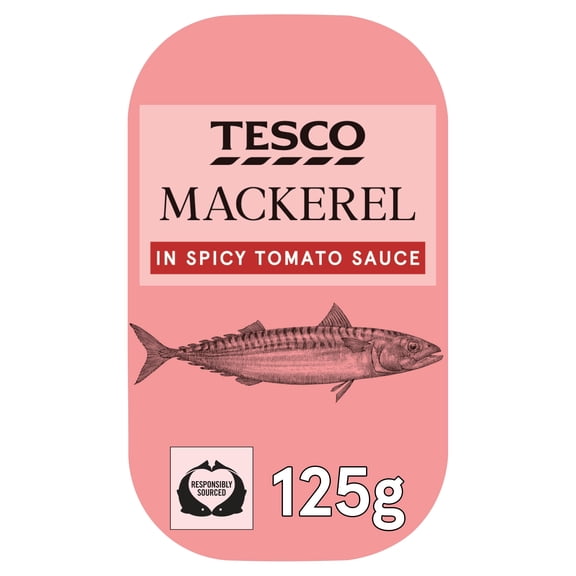 Tesco Skinless Boneless Scottish Mackerel Spicy Tomato Sauce 125G, Imported from Britain