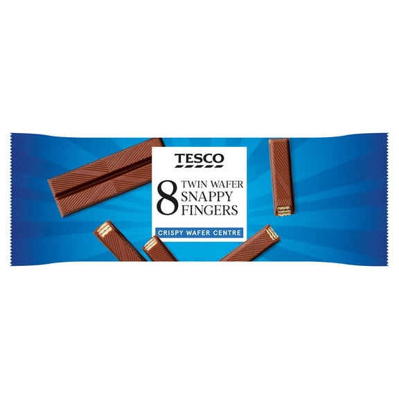 Tesco Snappy Fingers Milk Chocolate Wafer Biscuit Bars Multipack, 8 Pack 172g, Imported from Britain