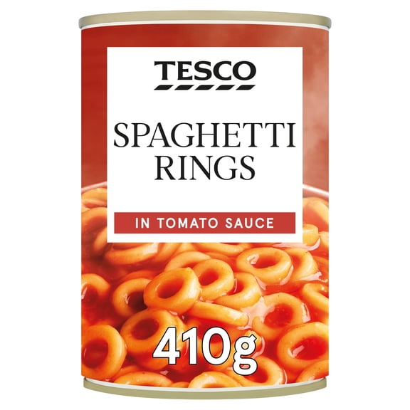 Tesco Spaghetti Rings In Tomato Sauce 410G, Imported from Britain