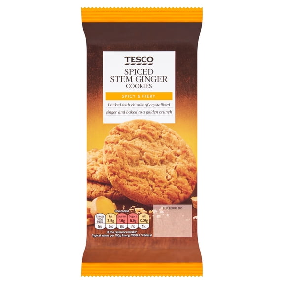 Tesco Spiced Stem Ginger 10 Cookies 200G, Imported from Britain