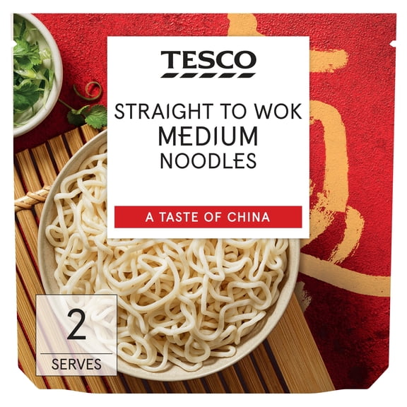 Tesco Straight To Wok Medium Noodles 300G, Imported from Britain