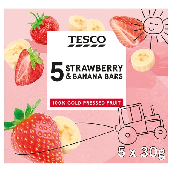 Tesco Strawberry & Banana Bars 5 x 30g, Imported from Britain