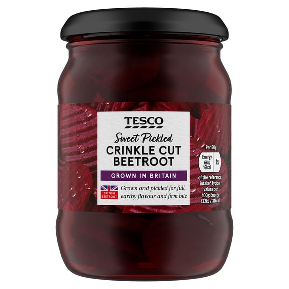 Tesco Sweet Pickled Crinkle Cut Beetroot 340G, Imported from Britain