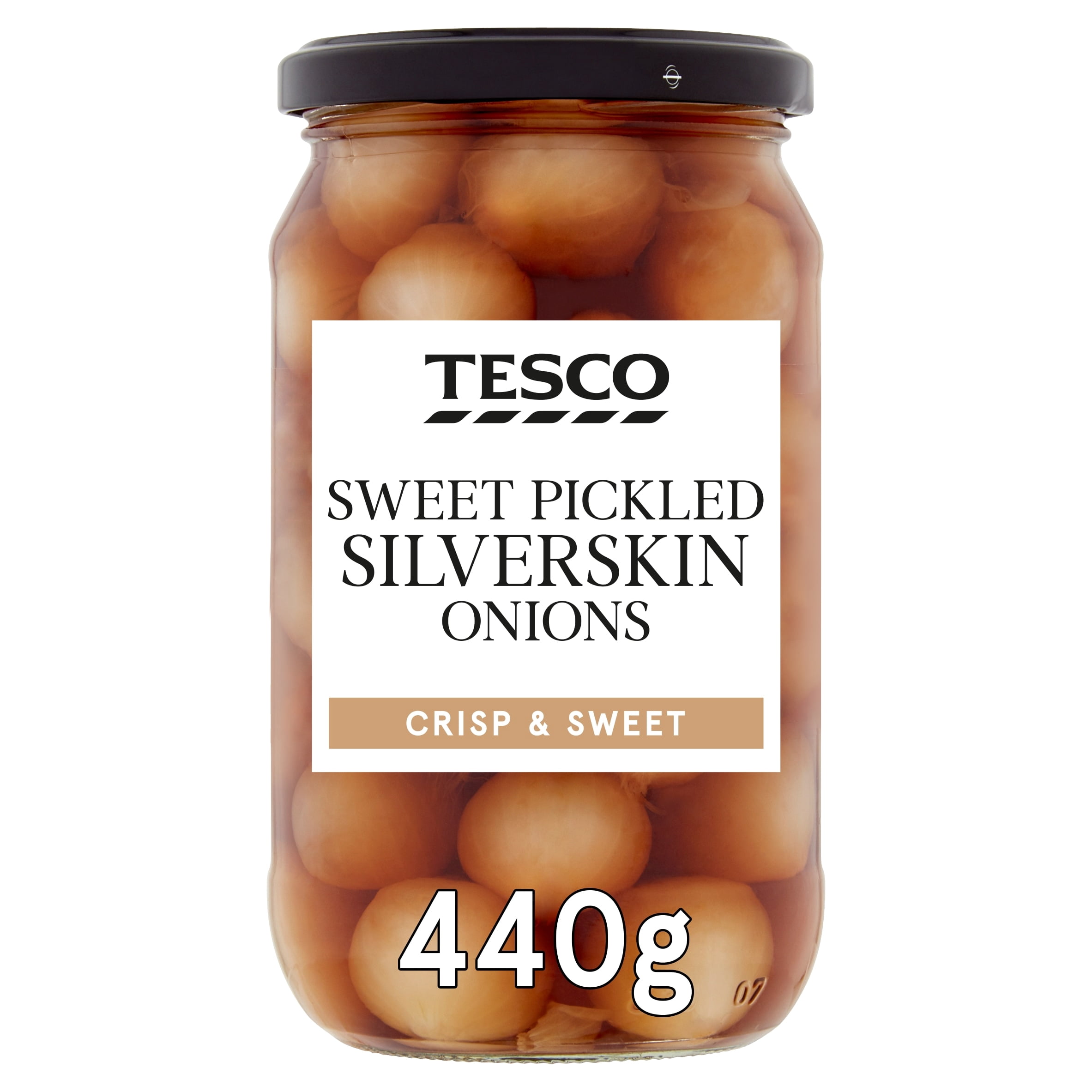 Tesco Sweet Pickled Silverskin Onions 440G, Imported from Britain