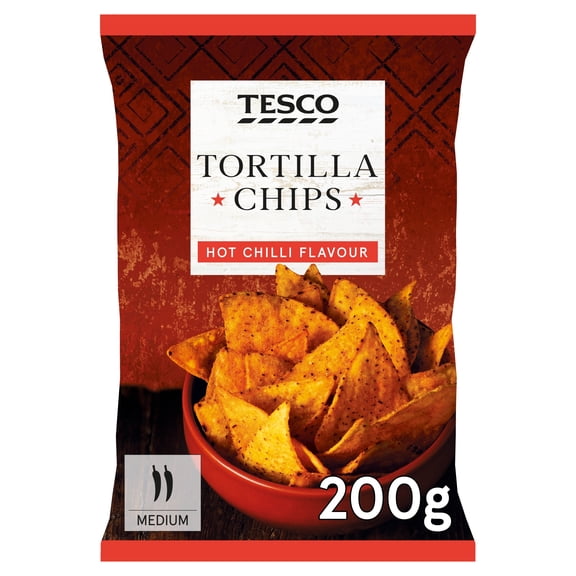 Tesco Tortilla Chips Hot Chill Flavour 200G, Imported from Britain