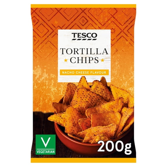 Tesco Tortilla Chips - Nacho Cheese Flavour 200g, Imported from Britain